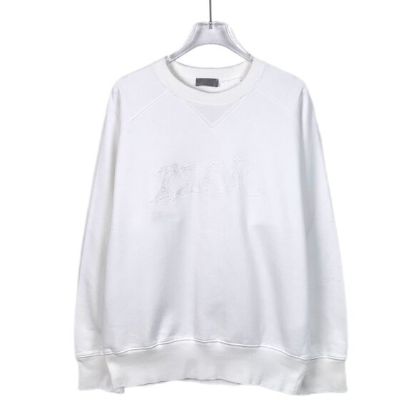 Dior White Embroidered Logo Cotton Long-Sleeved Round-Neck Sweatshirt M - Picture 1 of 8